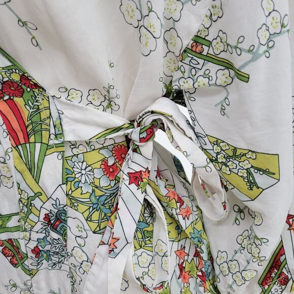 Vintage Kimono Wrap Robe Womens White Green Japanese Yukata‎ Style Traditional - Picture 10 of 16